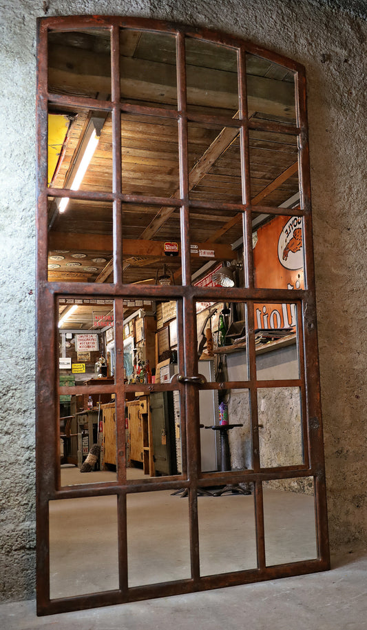 XL Gusseisenfenster, Segmentbogenfenster verspiegelt 184x94 cm