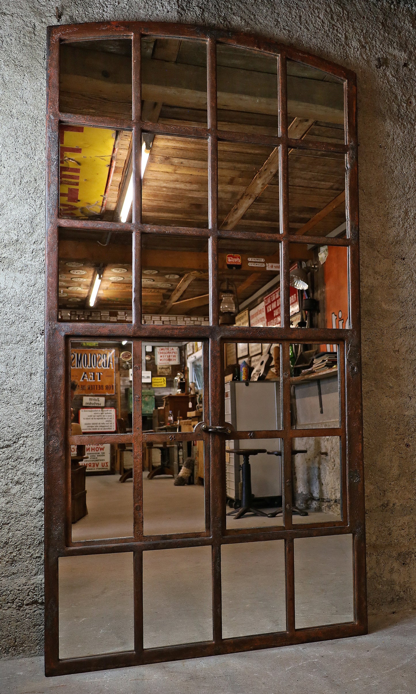 XL Gusseisenfenster, Segmentbogenfenster verspiegelt 184x94 cm