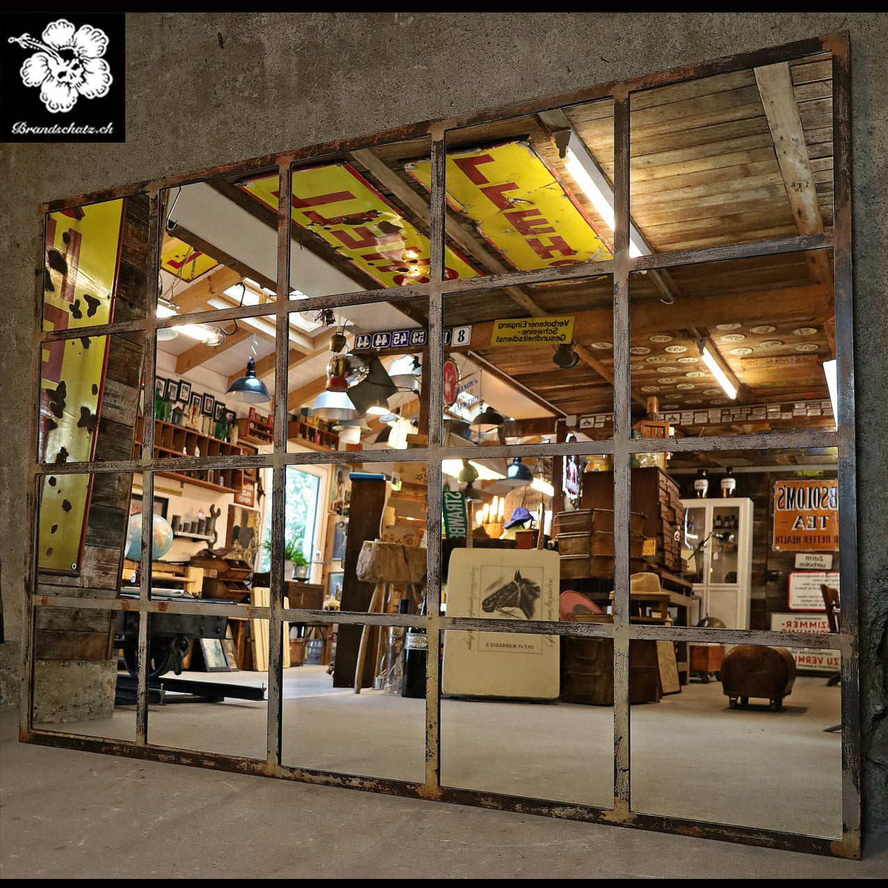 XXL Fabrikfenster, Eisenfenster, Spiegel 214 cm x142 cm