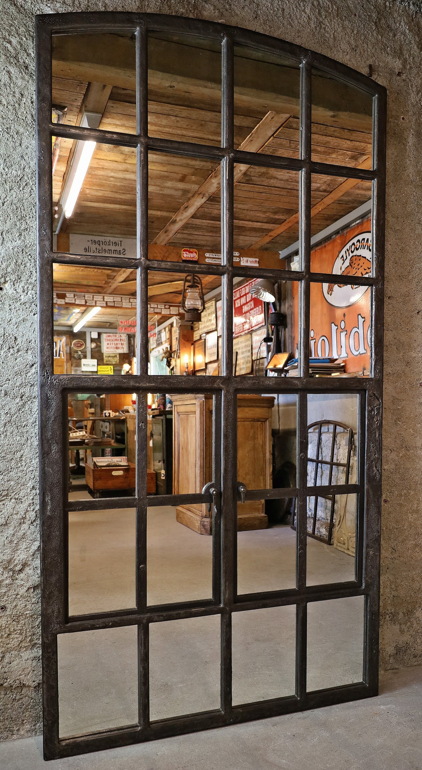 XL Gusseisenfenster, Segmentbogenfenster verspiegelt 184x94 cm (blank)