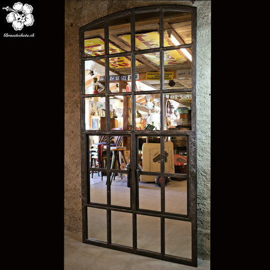 XL Gusseisenfenster, Segmentbogenfenster verspiegelt 184x94 cm (blank)