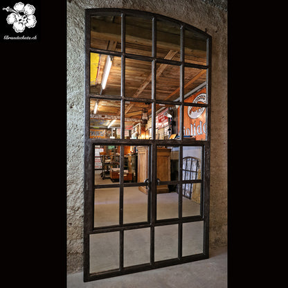 XL Gusseisenfenster, Segmentbogenfenster verspiegelt 184x94 cm (blank)