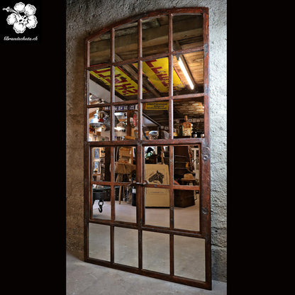 XL Gusseisenfenster, Segmentbogenfenster verspiegelt 184x94 cm
