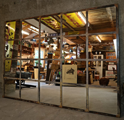XXL Fabrikfenster, Eisenfenster, Spiegel 214 cm x142 cm