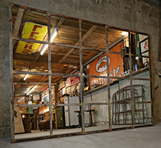 XXL Fabrikfenster, Eisenfenster, Spiegel 214 cm x142 cm