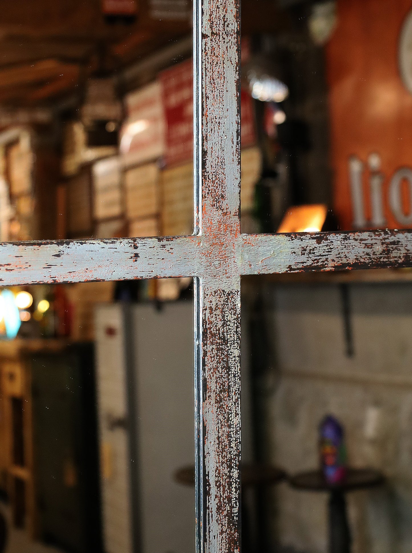 XXL Fabrikfenster, Eisenfenster, Spiegel 214 cm x142 cm